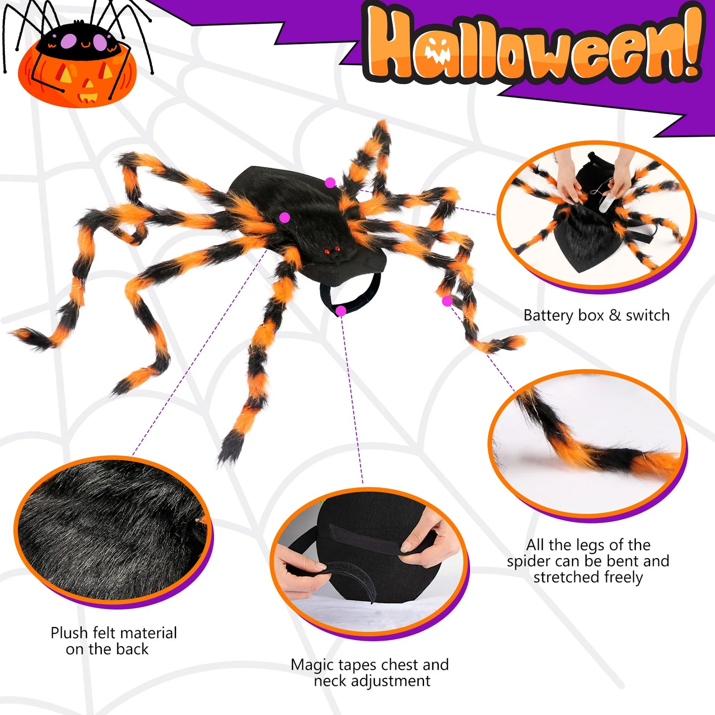 Furry Spider Light Up Pet Costume Cosplay